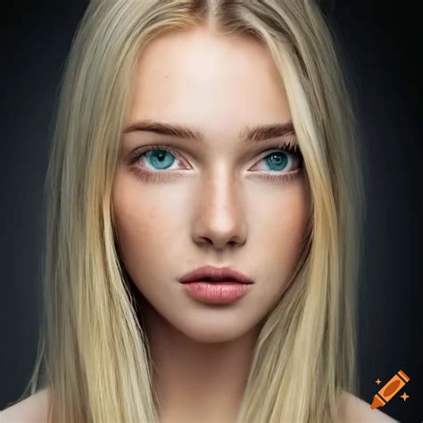 Beautiful Young Woman Shoulder Length Blonde Hair Very Light Freckles