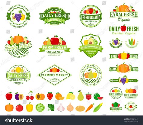 Set Fruit Vegetables Logo Groceries Agriculture Stock Vector (Royalty ...