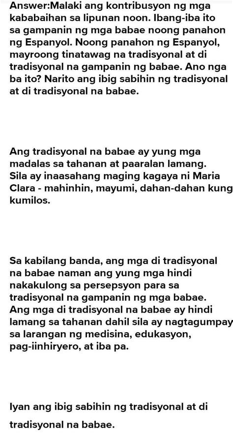 3 Ano Ang Tradisyunal Na Paglalarawan Sa Babaeng Pilipina Brainly Ph