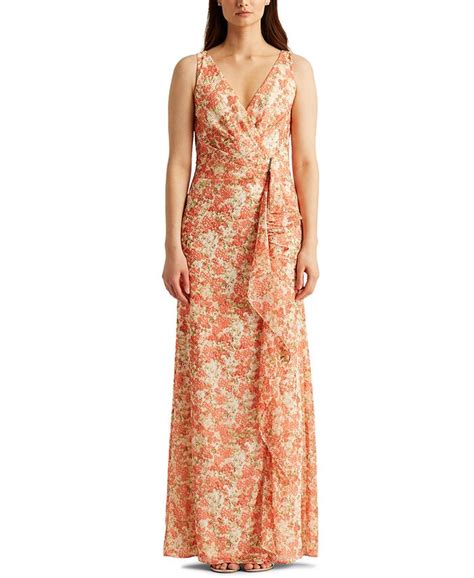 Lauren Ralph Lauren Floral Ruffle Trim Georgette Gown Macys