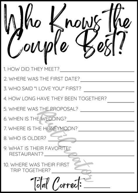 Who Knows The Couple Best Bridal Shower Game Etsy