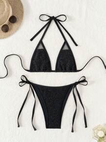 Swim Sxy Women S Sexy Micro Triangle Bikini Set With Black Sheer Side Tie Beach Swimwear Summer