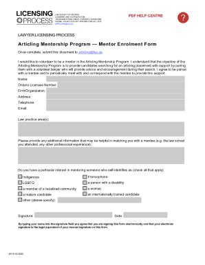 Fillable Online Articling Mentorship Program Mentor Enrolment Form