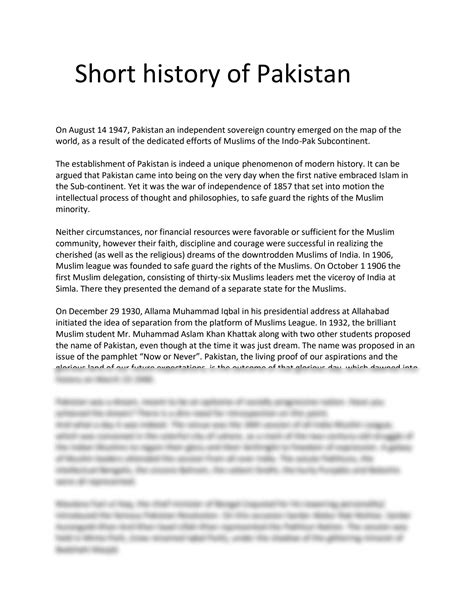 SOLUTION: Short history of pakistan - Studypool