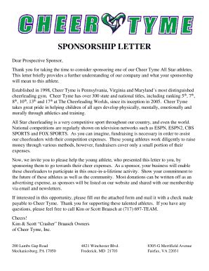 Cheerleading Donation Request Letter - Fill Online, Printable, Fillable, Blank | pdfFiller