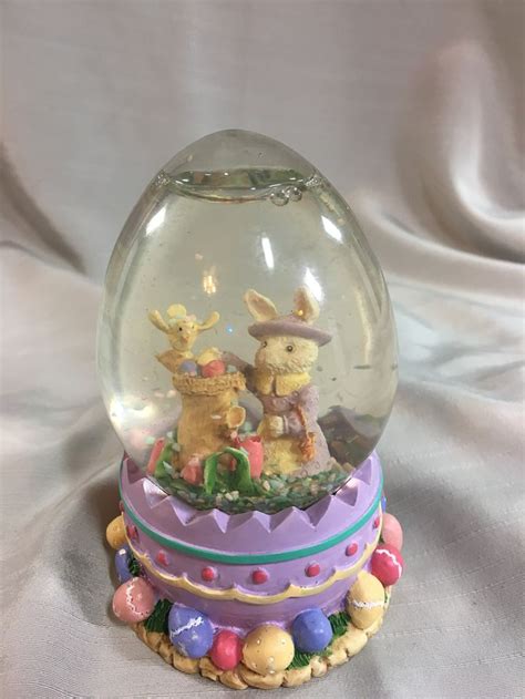 Vintage Easter Snow Globe With Bunny Rabbit Bird Tulip Flowers Etsy