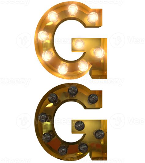 Golden Light Bulb Letters Typeface In On And Off State The Character G