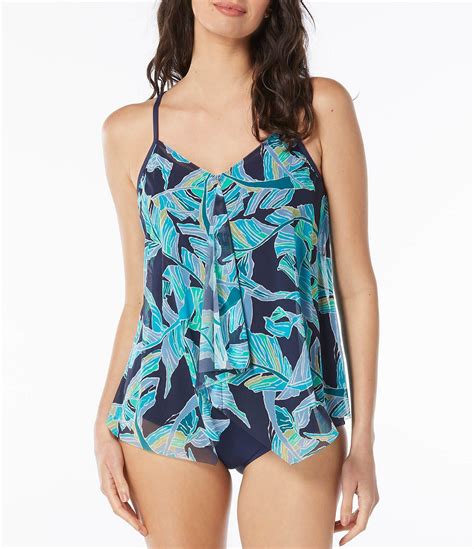 Beach House Kerry Mesh Seaglass Palm Print Underwire Tankini Swim Top And Chloe High Waisted Solid