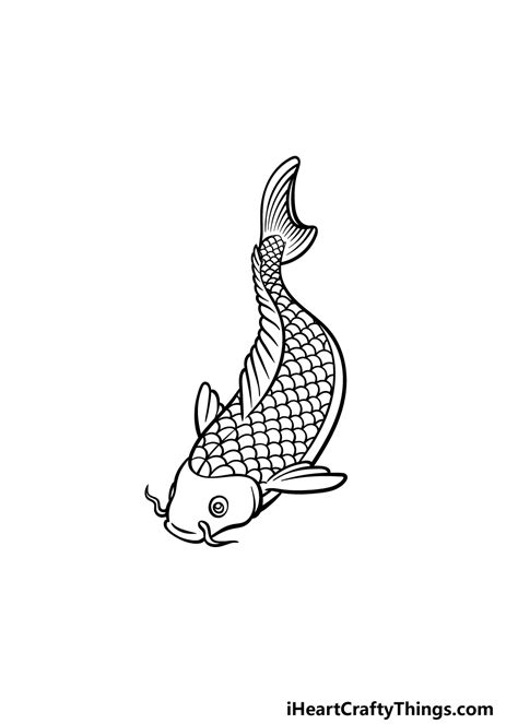 Detailed Black And White Koi Fish Drawings