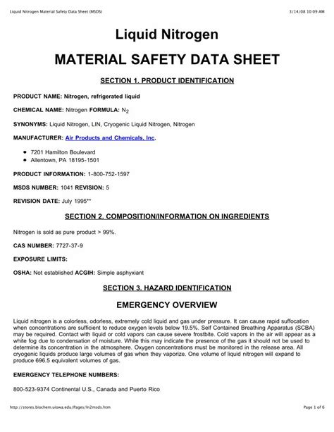 Pdf Liquid Nitrogen Material Safety Data Sheet Msds · Pdf Fileliquid Nitrogen Material