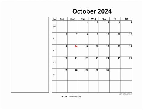 Free Download Printable October 2024 Calendar Large Box Holidays