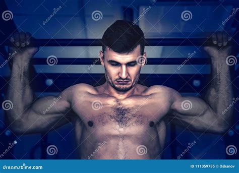 Fitness Man Performs Pull Ups With Naked Torso Stock Image Image Of Exercising Muscle