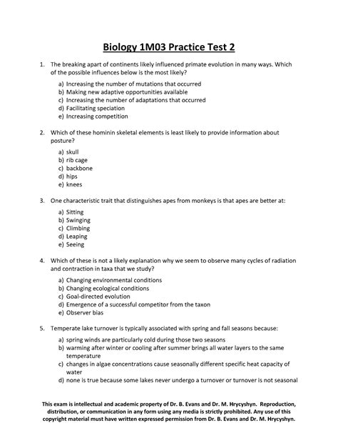 Bio M Practice Test This Exam Is Intellectual And Academic