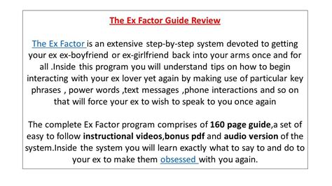 The Ex Factor Guide Review The Ex Factor The Ex Factor Is An Extensive