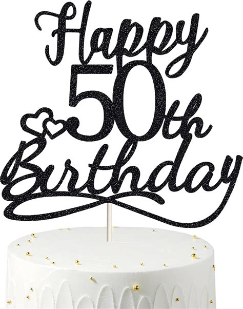 50 Birthday Cake Toppers Black Double Sided Glitter Fifty Cake Topper