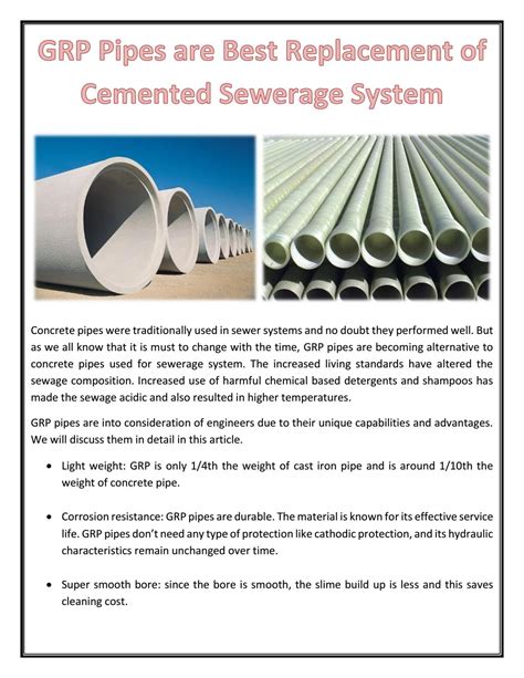 Grp Pipes Are Best Replacement Of Cemented Sewerage System By