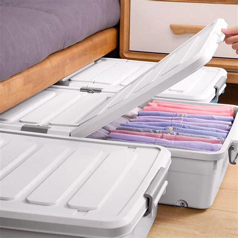 Bed Bottom Storage Box With Wheel Flat Extra Large Drawer Storage Box