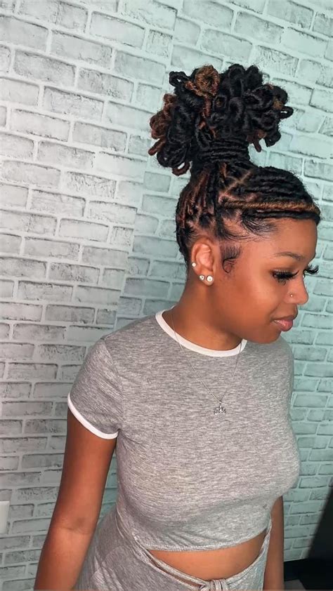 Petal Loc Bun W Swoop Bang Faux Locs Hairstyles Dreadlock Style