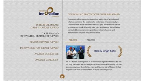 Reliance Innovation Awards 2015 Ppt