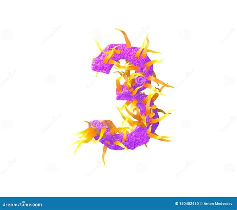 Number 3 Isolated On White Made Of Pink Alien Flesh And Yellow