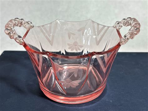 Vintage Pink Depression Glass Octagon Shaped Bowl With Handles Etsy