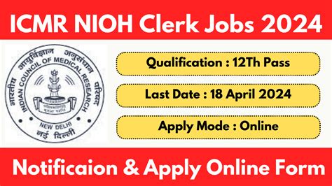 Icmr Nioh Recruitment Notification Apply Online Form