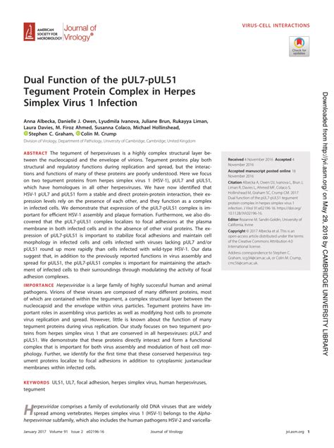 PDF Dual Function Of The Pul7 Pul51 Tegument Protein Complex In