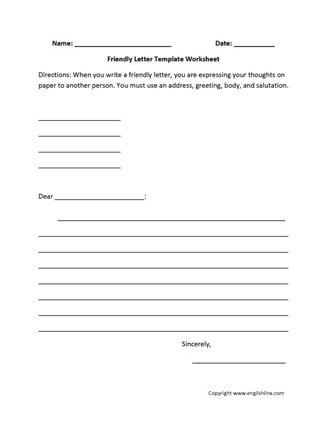 Friendly Letter Worksheets Printable