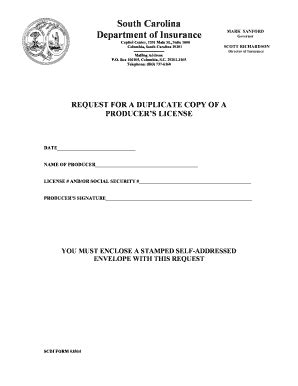 Fillable Online Online Doi Sc Duplicate Producer License Request Form