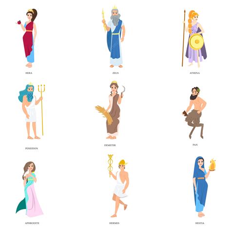 Premium Vector Set Of Cute Greek Gods Character In Different Poses