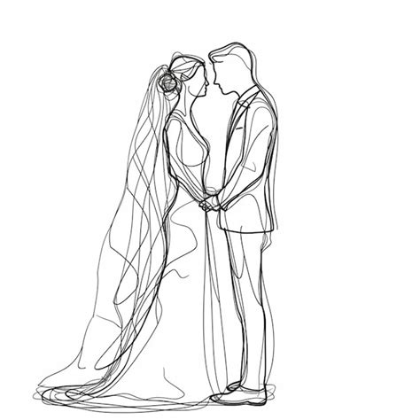 Premium Photo A Drawing Of A Bride And Groom Standing Together In A