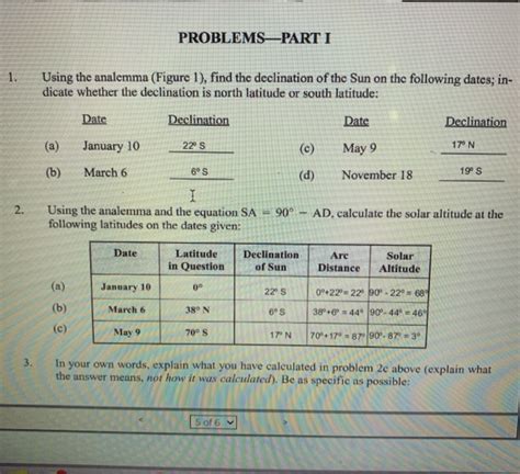 Solved PROBLEMSPART II Using The Analemma Answer The Chegg