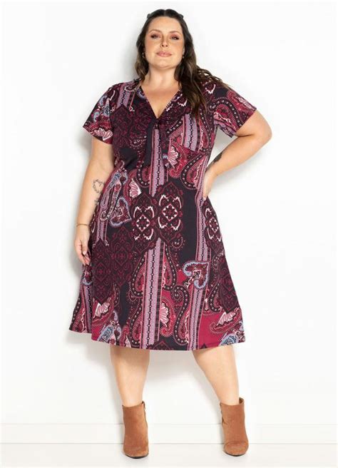 Vestido Arabescos Bordô Com Amarração Plus Size Marguerite