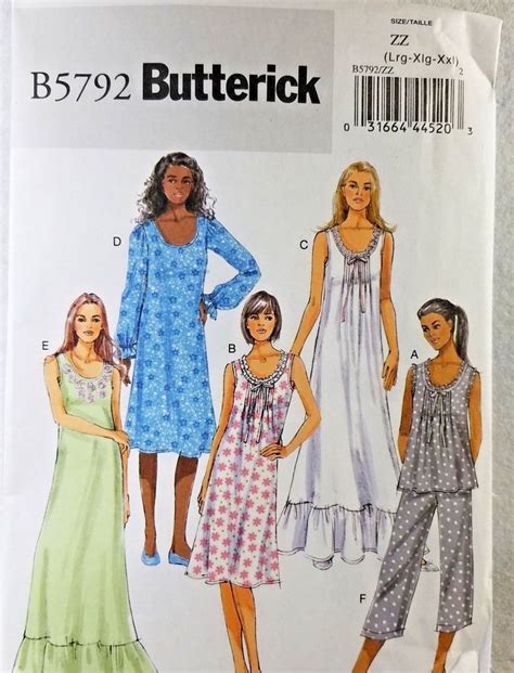 Plus Size Pattern Womens Nightgown Pajamas Sz Zz L Xl Xxl Butterick