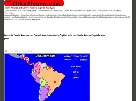 South America And Central America Capitals Map Quiz Interactive For 7th 12th Grade Lesson Planet