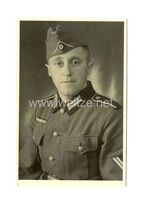 Wehrmacht Heer Portraitfoto Obergefreiter Mit Schiffchen German