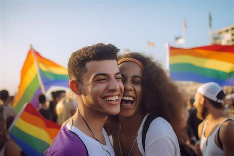 Premium Ai Image Beautiful Couple Celebrating On The Beach At Lgbtq