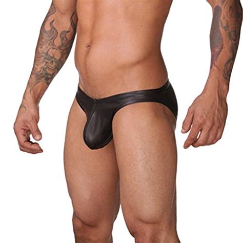 Buy Sexy Men S Black Faux Leather Low Rise U Bulge Pouch Underwear