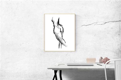 Digital Art Print Nude Drawing Printable Art Black And White Naked