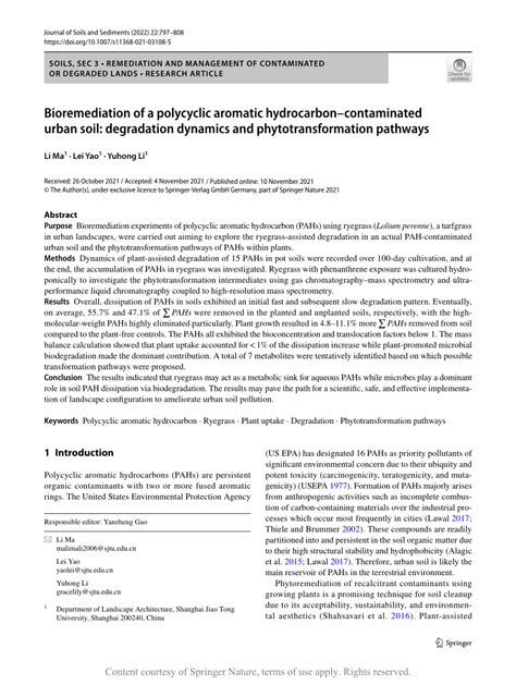 Bioremediation Of A Polycyclic Aromatic Hydrocarboncontaminated Urban