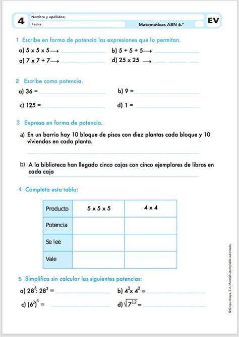 Pruebas Evaluación Tema 4 Sexto Matemáticas Abn Matematicas Lecciones De Matemáticas