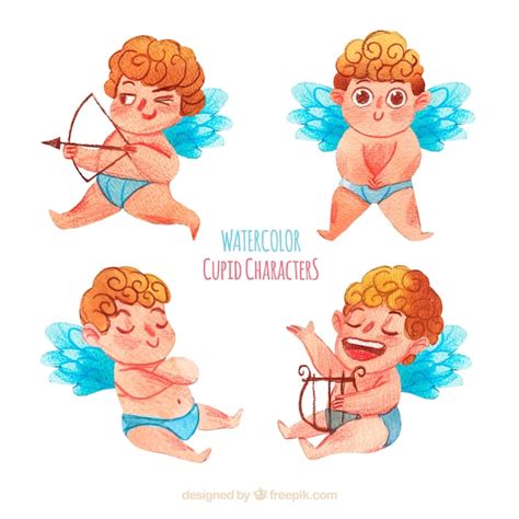 Coleção de personagens cupido aquarela Vetor Grátis