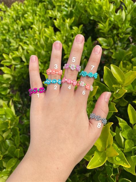 Seed Bead Rings Cute Rings Flower Seed Bead Rings Pretty Etsy