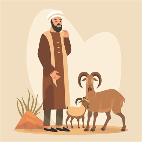 Un homme musulman arabe islamique avec un mouton et une chèvre lors de