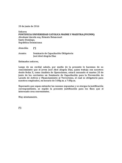 Carta Justificacion Inasistencia Pdf