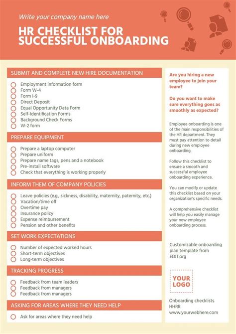 Editable New Hire Onboarding Checklist Templates