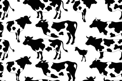 Black Cow Print Seamless Pattern Vector On Isolated White Background