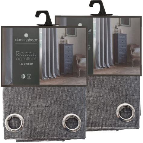 Lot De 2 Rideaux Occultants Elena En Polyester 140 X 260 Cm Gris