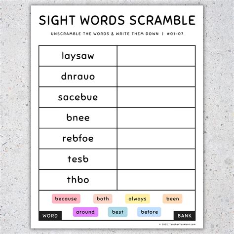 2nd Grade Sight Words Worksheets Match And Unscramble Activities Set 10 Made By Teachers