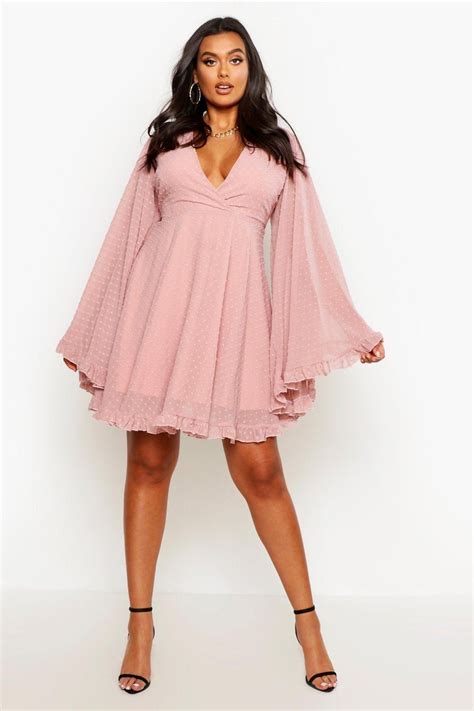 Plus Dobby Chiffon Wide Sleeve Skater Dress Plus Size Dresses Boohoo Dresses Skater Dress